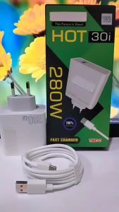 Charger FOR HOT 30i 280W Fast Charger Batok Adapter + Kabel Data Support Fast Charging