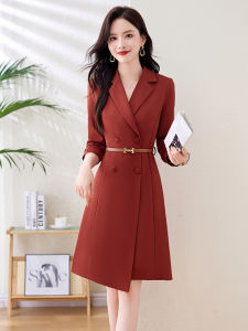 Elegant Long Sleeve Suit Dress Womens Commute Slimming Professional Clothing Korean Style A-Line Skirt Polyester Fiber