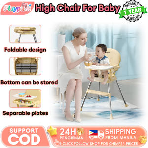 High Chair For Baby Foldable & Multifunctional Adjustable Height Belt Removable Legs Detachable Tray Feeding Chair