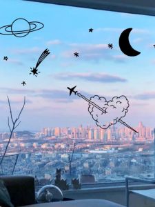 Creative Cartoon Pattern Starry Sky And Heart Window Door Glass Stickers Bedroom Room Wall Stickers PVC Waterproof Wall Decals