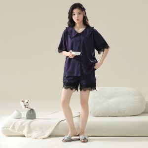 MiiOW | ชุดนอนผู้หญิงผ้าฝ้ายแท้แขนสั้น กางเกงขาสั้น ชุดคาร์ดิแกนหลวมๆ ใส่สบาย ชุดนอนฤดูร้อน ชุดนอนผู้หญิง ชุดนอนผู้หญิง