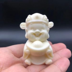 Miniature God of Wealth Statue Imitation Ivory Caishen Figurine Feng Shui Small Home Office Desktop Decor Gift