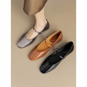 Super Comfortable Leather Flat Bottom Single Shoes Womens Fashion Mary Jane Shoes Korean Style Slip-On round Toe Low Heel