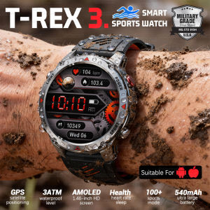 T-REX3 Outdoor Sports SmartWatch Man Military Quality 1.46inch AMOLED HD Display Heart Rate BT Call 3ATM Waterproof Bracelet Men