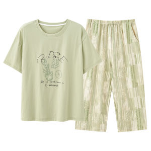 miiow | Pure Cotton Summer Sleepwear Set For Women Loose Fit Short Sleeve Thin Home Clothes Cat Person Brand Comfortable Breathable