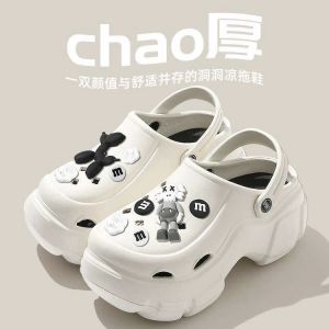 Fashionable Weibo Summer 2023 New Womens Sandals with Hollow Out Sole and Increased Heel PVC Chemical Fiber Daily Use Shoes with Cartoon Animation Pattern