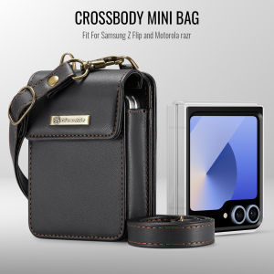 Foldable Phone Pouch Mini Crossbody/Shoulder Bag Plain Faux Leather Phone Bag with RFID Blocking Card Holder for Samsung Galaxy Z Flip 3 4 5 6 7 7FE