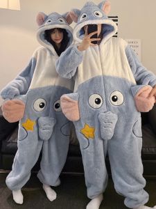 Couples Thickened Coral Fleece Pajamas Winter Home Clothes Warm Sleepwear for Men And Women Cartoon Style Youth Size