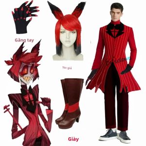 Bộ Trang Phục Cosplay Alastor Hazbin - Bộ Đồ Màu Đỏ Có Tóc Giả Và Tai Dành Cho Nam Và Nữ Đồng Phục Anime Alastor Cho Bữa Tiệc Halloween