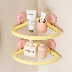 Bathroom Suction Cup Storage Rack Wall Mounted Organizer Shelf Viaback Cream Style PET+ABS Material for Toilet Organization