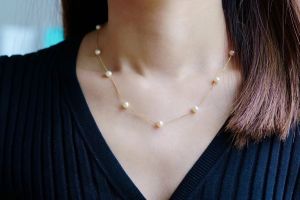 Montagne Jewelry 18k Pure Gold Necklace For Women Elegant Design Fine Jewellery Natural 5-5.5mm Champagne Pearl Necklace Fashion Choker