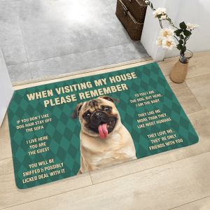 VIKAMA Funny Pug Dog Welcome Doormat Non Slip Entrance Floor Mat Pet Lover Front Door Rug Home Decor