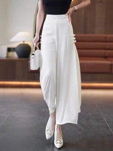 Chiffon Ice Silk Wide Leg Pants Women Summer Thin New Style National Trend Skirt Pants High Waist Draping Nine Points Cool Pants