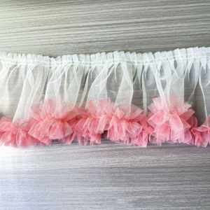 15X91cm Pink Mesh Lace Trims Pleated Fold Tulle DIY Sewing Crafting Women Supplies Baby Dress Garment Gauze Ruffle Ribbon