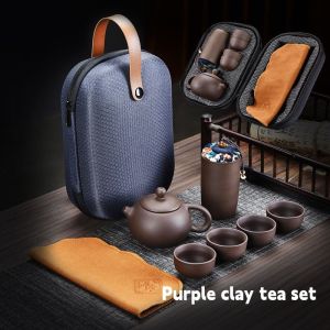 6pcs travel tea set ceramic portable purple clay quick cup company opening business activities gift weddi
