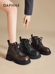 Daphne Black Martin Boots Womens Brown Boots 2025 New Autumn Winter British Style round Head Thick Bottom Heightening Short Boots