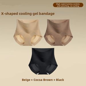 Waist-Shaping Buttock-Lifting Seamless Ice Silk High Waist Underwear for Women