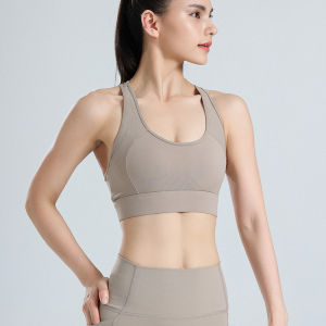 Womens Mesh Breathable Sports Bra - Plus Size One Piece Fixed Lightly Padded Cups Running Yoga Gym Tank Top