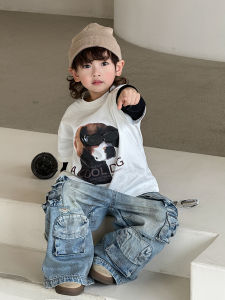 Fun Print Long Sleeve T-Shirt for Boys Spring Casual Loose Top Fake Two-Piece Baby Comfortable Cotton round Neck Shirt
