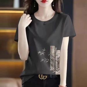 ลำลอง หลวม ผ้าฝ้าย เสื้อยืดคอกลมแขนสั้น ฤดูร้อน ไซส์ใหญ่ ผู้หญิง เสื้อท่อนบน สวมใส่สบาย ระบายอากาศได้ดี ทันสมัย ไม่มีวัย