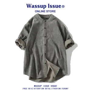 Wassup Issue Mens Retro Japanese Style Corduroy Short Sleeve Shirt Loose Casual Summer Fashionable Breathable Lightweight T-Shirt