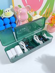 7Grids Cable Organizer Box Large Capacity Data Cable Storage Box Desktop Dust-proof Power Cord Management Organizer Charging Cable Earphone Collector