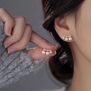 925 Silver Needle Pearl Earrings Womens Elegant Vintage French Design Sensation Small Audience Fashion Jewelry Accessories