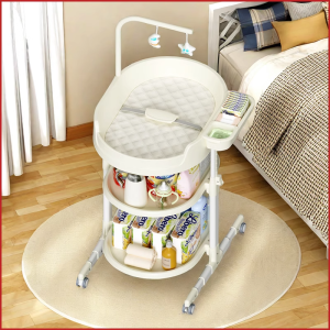 Minimalist Modern Liftable Baby Care Station Diaper Changing Bathing Multifunctional Storage Shelf Metal Material for Newborns