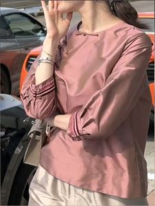 New Chinese Style Long Sleeve Shirt Women Early Spring 2025 Short Size Small Super Beautiful High End Song Jin Top
