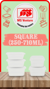 {MSV-WS} Square Microwavable Plastic Takeaway Containers (250ml-710ml) Anti Leak MS SQ250 SQ350 SQ450 SQ550 SQ650
