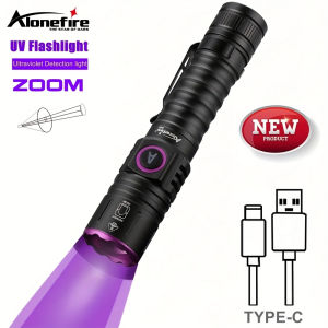 Alonefire SV87 Zoom UV Flashlight 395/365NM USB Rechargeable Portable Money Detector 18650 Led Torch