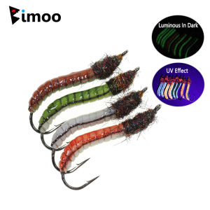 6/8PCS #12 Luminous Latex Worm Fly Artificial Insect Baits Lifelike Epoxy Body Earth Worm Fly Trout Bass Grayling Fishing Lures