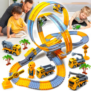 Kids Electric Track Toy Car - Engineering Mini Car Puzzle Boy Toys Anti-Gravity Track Train - Gift for Children