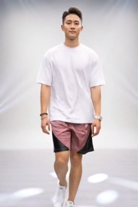 Mens Jersey Shorts Fit Bundle 3-Pack XL Size Green and Gray Athletic Shorts with White T-Shirt and Sneakers
