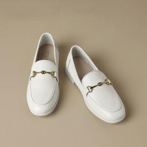 Saturday Womens Soft Leather French Style Slip-On Loafers Fashionable Casual Shoes round Toe Low Heel Rubber Outsole