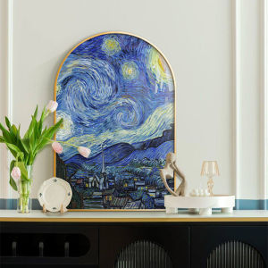French Style Light Creamy Decorative Painting Van Gogh Starry Night Entrance Hallway Shoe Cabinet Living Room TV Cabinet Arch Display Artwork