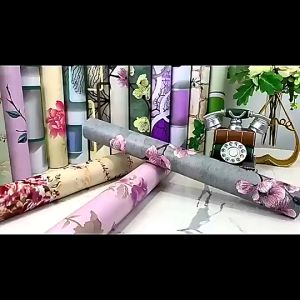 Wallpaper Dinding Motif Garis Bunga Cream Ukuran 45 Cm X 8 Meter