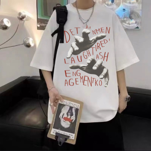 Loose Fit Mens Short Sleeve T-Shirt Pure Cotton Breathable High Street Style Printed Casual Top for Summer 2025