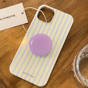 Original Simple Light Purple And Yellow Striped  Phone Case Acrylic Protective Cover for  12 Mini XS 8