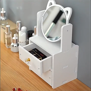 กล่องใส่เครื่องสำอาง กระจกสามารถหมุนได้ ป้องกันฝุ่น มีลิ้นชัก ชั้นเก็บเครื่องสำอาง ชั้นวางเครื่องสำอาง
