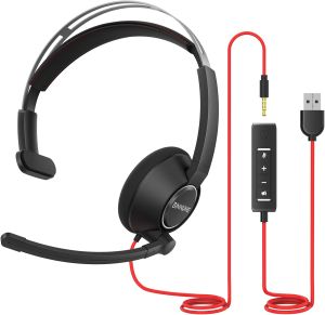 BINNUNE USB Headset for Laptop PC Computer Wired Work Headphones with Noise Cancelling Mic for Office Conference Call Center