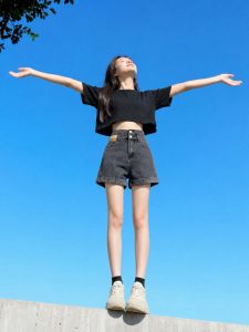 V.C.I | High Waist A-Line Wide Leg Denim Shorts