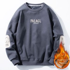 Thickened Fleece Sweatshirt Casual round Neck Workwear for Men Solid Color Autumn Winter Comfortable Breathable Printed Hoodie