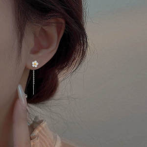 S999 Pure Silver Needle Drop Earrings Womens Sleepwear Friendly Tassel Ear Cuff Simple Versatile No Removal Needed