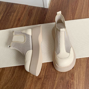 Womens Summer Thin Chelsea Boots with Cut-Out Detailing Breathable Mesh Cotton Lining Waterproof Platform Soles for Youth