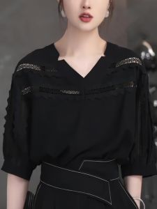 Fashionable Loose Black Short Sleeve Womens Summer New Arrival Simple Design High-End Feelings Korean Style Casual Dress