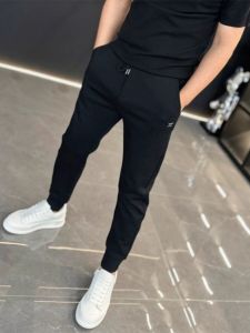 Slim Fit Mens Casual Pants Simple Color Block Elastic Waist Black Harajuku Style Youth Fashion Breathable Thickened Winter Wear