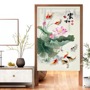 ผ้าคลุมประตูสไตล์จีน ไม่ต้องเจาะ สำหรับห้องน้ำ ห้องนอน ห้องครัว ป้องกันความเป็นส่วนตัว ครึ่งตัว ผ้าคลุมประตูแบบไม่ต้องเจาะ