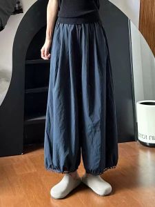 กางเกงทรงหลวมเอวสูงสไตล์ฤดูร้อนสำหรับผู้หญิง กางเกงขายาวทรงหลวม 9 ฟุต ลายดอกไม้ เอวยางยืด ทรงหลวม ทรงหลวม