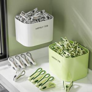 10-36pcs Clothes Pins With Storage Basket Household Food Clip Socks Underwear Rack Holder Plastic Laundry Hanging Pegs Clips